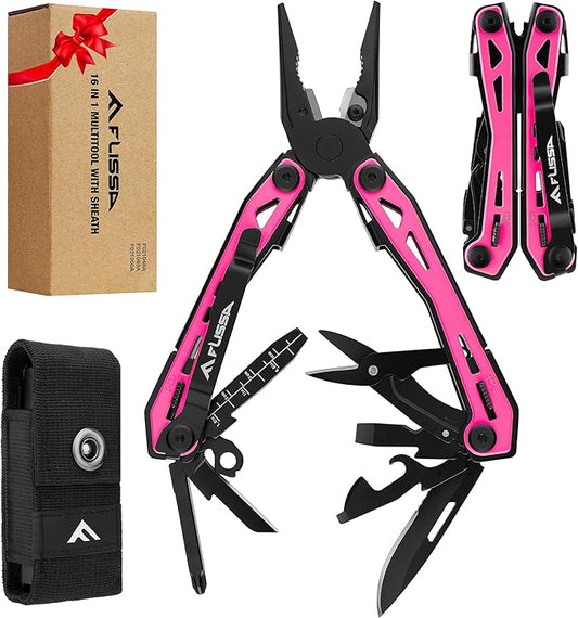 FLISSA 16-in-1 Multi Tool Pliers, Stainless Steel EDC Multitool with Pocket Knife, Belt Clip and Oxford Pouch, Self-locking Multipurpose Utility Multi-Tool for Camping Survival Outdoor Activities