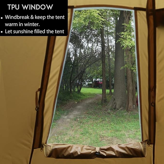Preself 4~6 Person Tipi Hot Tent T3 XL with Screen Window, Height 8' 6" 2.6m, Diameter 15' 4.6m, for Wood Buring Stove Bushcraft Family Camping Hunting Fishing