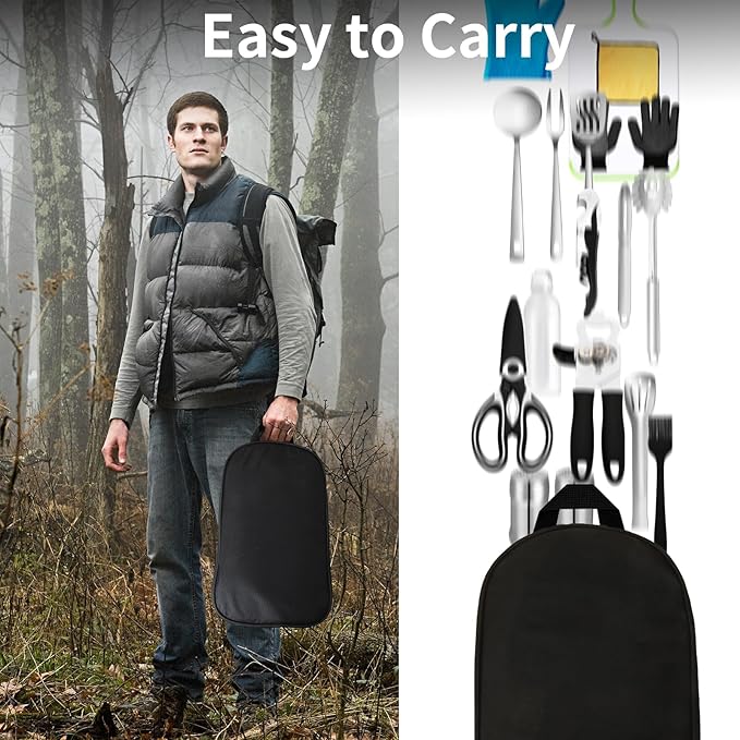 Camping Cooking Utensils Set - Camping Kitchen Equipment, Compact and Portable Camper Accessories, Perfect for Travel, Picnic, RV, Camping, BBQ, Party