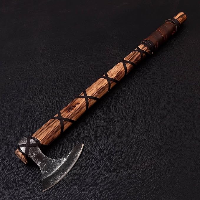 Handmade Viking Axe Real Carbon Steel Axe with Leather Sheath Camping Bearded Axes & Hatchets Hunting Axe Valentine's Day Gift, Camping & Hiking | Knives & Tools | Birthday Gift for him (VK-Ax-19)
