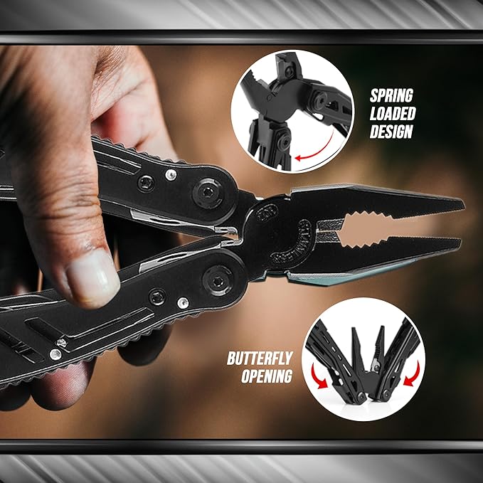 Multitool 12-in-1 with EDC Pocket Folding Knife,Needle Nose Pliers, Wire Stripper, Pocket Clip, Screwdriver Sleeve, Stainless Steel Multi tool Gear for Outdoor, Survival, Camping, Hiking, Repair