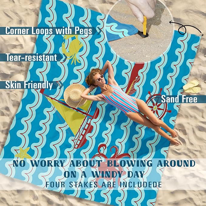 Beach Blanket Sandproof Waterproof 78''×81''1-5Adults Oversized,Compact Lightweight Durable Beach Mat for Travel Camping Hiking Picnic Blanket