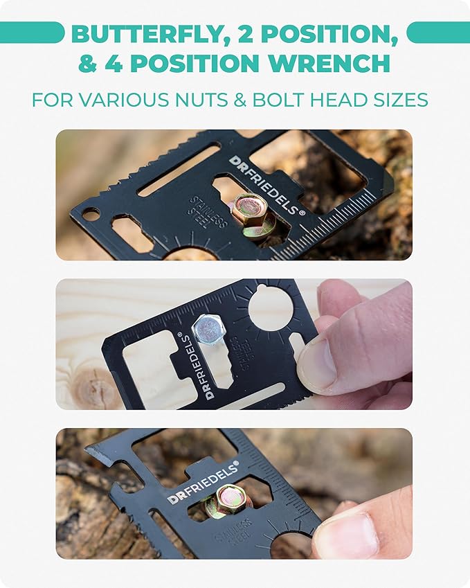 Credit Card Multitool - 11 in 1 Wallet Tool with Can Opener, Knife, Bottle Opener, Screwdriver, Ruler & More - Compact Multitool Card for Repairs, Camping & DIY activities by DrFriedels
