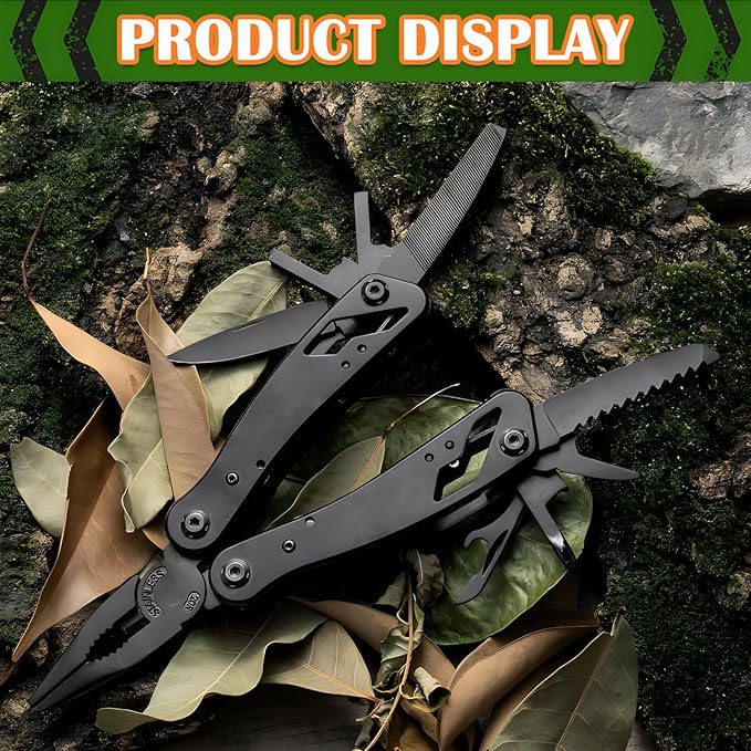Multitool with Stainless Steel Pliers - Mini Folding Tool for Outdoor Camping, Survival, Portable and Multi-Purpose Use, Vehicle-Mounted Emergency Equipment with Wrench - Black