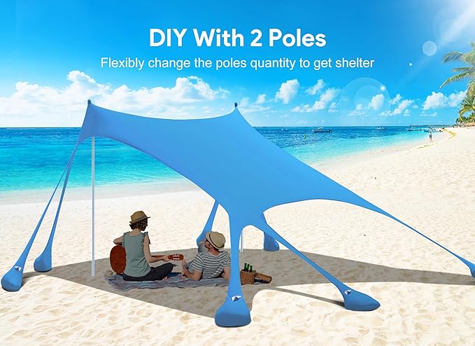 Osoeri Beach Tent, Camping Sun Shelter UPF50+ with 8 Sandbags, Sand Shovels, Ground Pegs & Stability Poles, Outdoor Shade Beach Canopy for Camping Trips, Fishing, Backyard Fun or Picnics