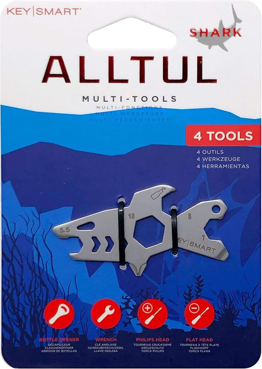 KeySmart AllTul Shark - 4-in-1 Everyday Carry Multi-Purpose Keychain Multitool with Bottle Opener, Wrench, Philips Head, and Flat Head Ideal Utility Tool for Camping, Fishing Etc.