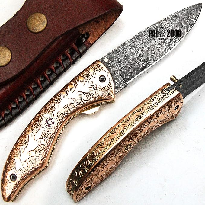 PAL 2000 KNIVES FK-9451 Folding Pocket Hunting Knife Custom Handmade Damascus Steel Blade