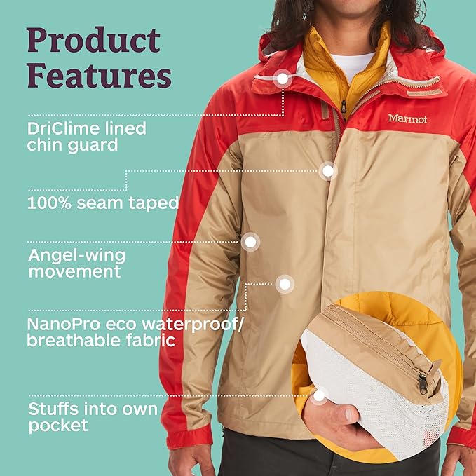 MARMOT Men's Precip Eco Waterproof Rain Jacket - 100% Recycled, Breathable, Lightweight, Packable Raincoat