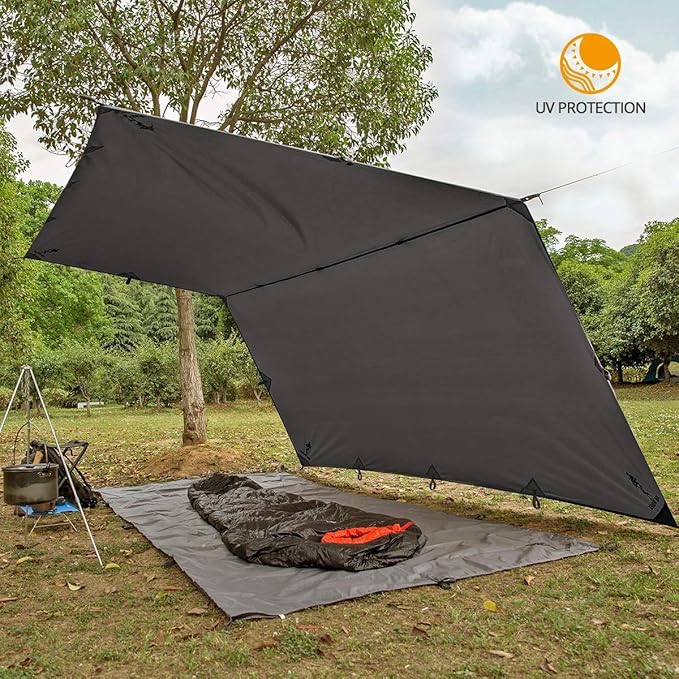 FREE SOLDIER Waterproof Portable Tarp Multifunctional Outdoor Camping Traveling Awning Backpacking Tarp Shelter Rain Tarp (Gray Upgrade)
