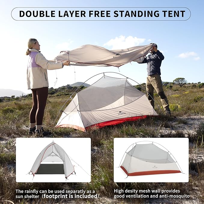 Naturehike Cloud-Up 2 Person Tent Lightweight Backpacking Tent with Footprint - Free Standing Ultralight Camping Hiking Backpack Tents Two Person Tent
