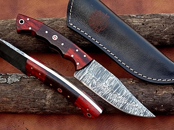 GLADIUS CRAFTS" 9 Inch Handmade Damascus Skinner Knife with leather sheath - EDC Full tang fixed blade with RoseWood handle - Ideal for Camping, Hunting & Skinning, and Bushcraft
