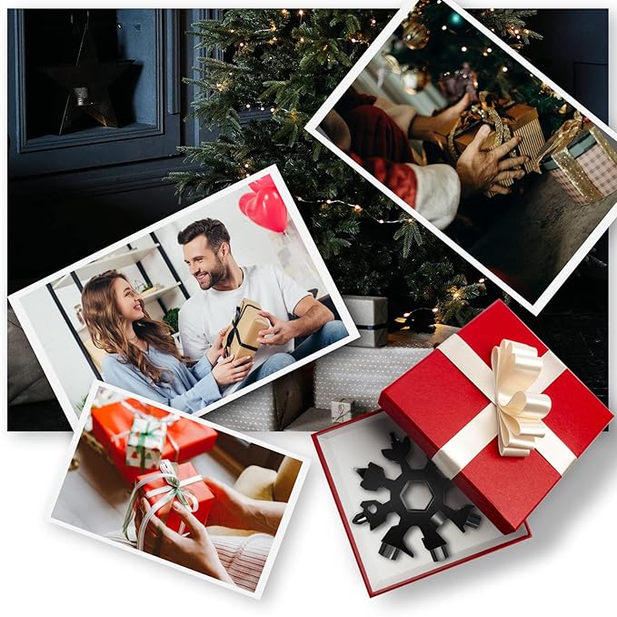 Snowflake Multitool, 2Pcs 18 in 1 Snowflake Multi tool Stainless Steel Snowflake Tool with Keyring(Black and Silver)