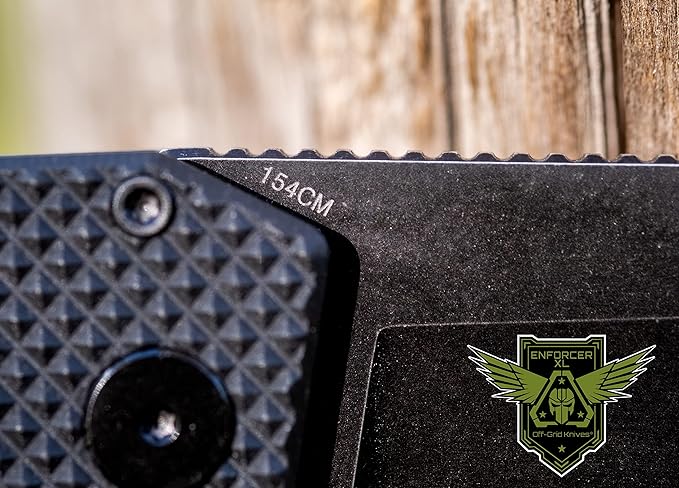 Off-Grid Knives - Enforcer XL Folding Knife w. 154CM Blade Steel, Tungsten Carbide Tip, Ceramic Bearings, Grippy G10, Oversized Handle, Deep Pocket Carry, Left & Right Hand