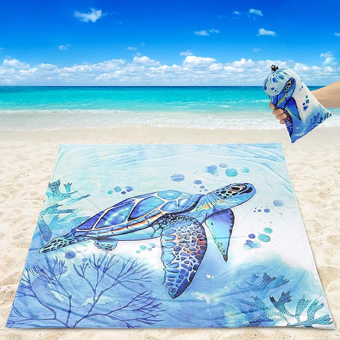 Beach Blanket Sandproof Extra Large Beach Mat Adults Waterproof Quick Drying Sand Free Mat Made by Premium Polyester with 4 Stakes & 4 Corner Pockets for Outdoor Travel Camping Hiking