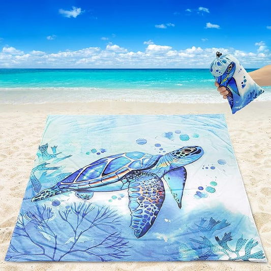 Beach Blanket Sandproof Extra Large Beach Mat Adults Waterproof Quick Drying Sand Free Mat Made by Premium Polyester with 4 Stakes & 4 Corner Pockets for Outdoor Travel Camping Hiking