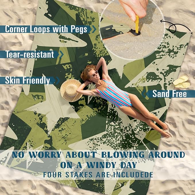 Beach Blanket Sandproof Waterproof 78''×81''1-5 Adults Oversized,Compact Lightweight Durable Beach Mat for Travel Camping Hiking Picnic Blanket