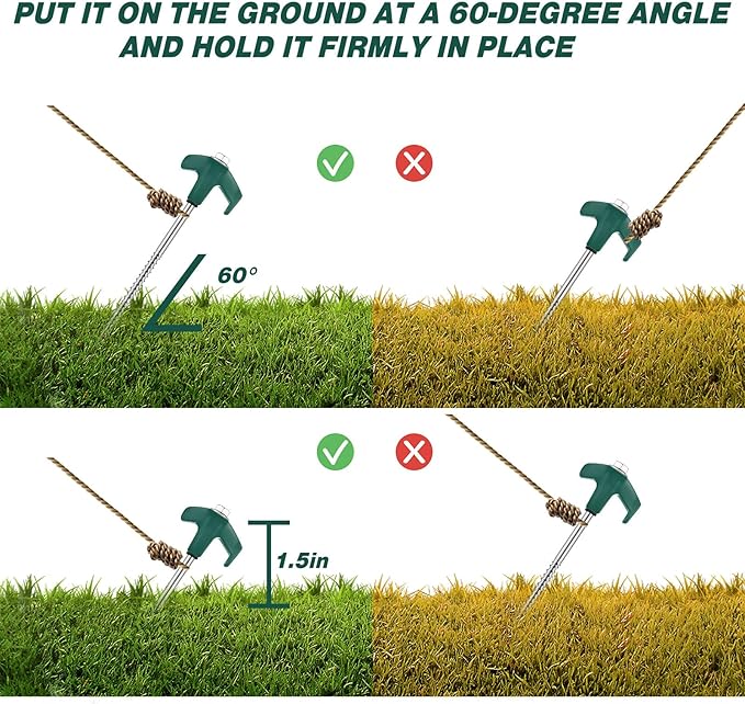 Hicarer 20 Pcs 8'' Screw in Tent Stakes Heavy Duty Ground Anchors Screw in Tent Pegs Ground Stakes Tent Spikes Metal Tent Spikes with Hex Head Driver for Camping Garden Canopies (Dark Green)