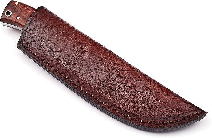 High Carbon Steel Knife, Full Tang Bushcraft Knife - Hunting Knife, Survival Knife, Fixed Blade Knife & Camping Knife with Rose Wood Handle & Leather Knife Sheath