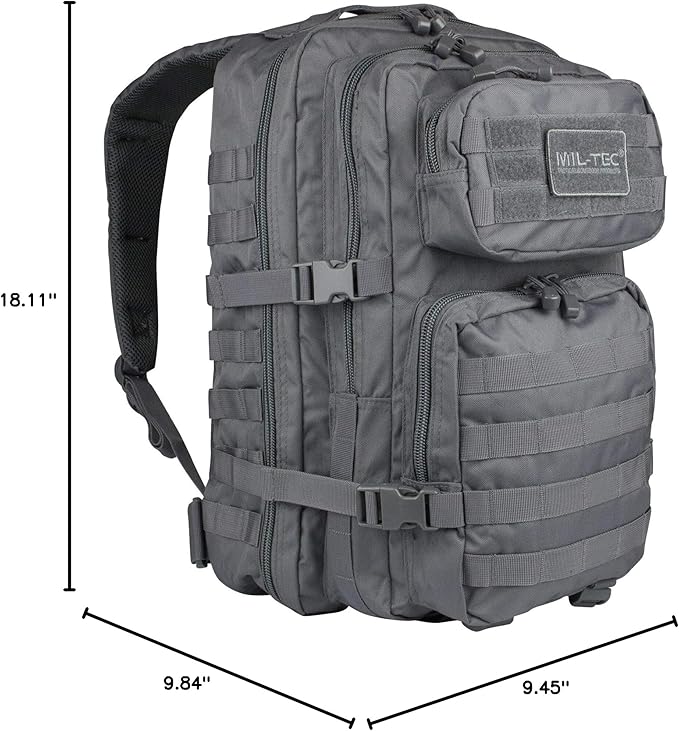 Mil-Tec Unisex Assault Pack - Rugged Durable Lightweight Ergonomic Versatile Tactical Outdoor Camping Hiking Backpack with Adjustable Padded Shoulder Straps & MOLLE Loops, Urban Gray, 20L