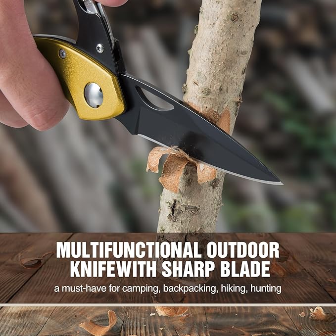 Multitool Carabiner with Pocket Knife, EDC Carabiners Keychain with Bottle Opener, Window Breaker Folding Knives and Screwdriver, Survival Gear for Outdoor Camping Hiking for Men