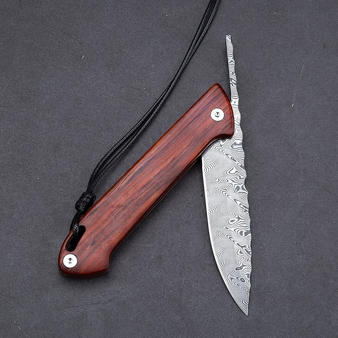 handmade japanese damascus steel blade folding knife tactical pocket knives rosewood handle edc knives with sheath for men
