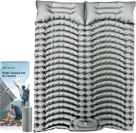 Double Sleeping Pad Extra Thick,Self Inflating Camping Mattress 2 Person with Pillow Built-in Foot Pump Reinforced Support Structure Inflatable Sleeping Mat Portable for Home Tent Backpacking Hiking