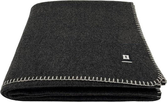 EKTOS 100% Virgin Wool Blanket, 90" x 66", Perfect for Camping, Survival and Bushcraft (Charcoal, Twin Size)