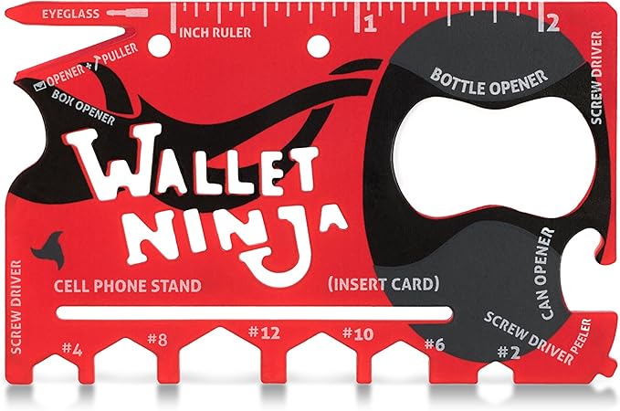 LIMITED EDITION: MATTE RED Wallet Ninja - 18 in 1 Credit Card Sized Multitool (TSA Airplane Approved)