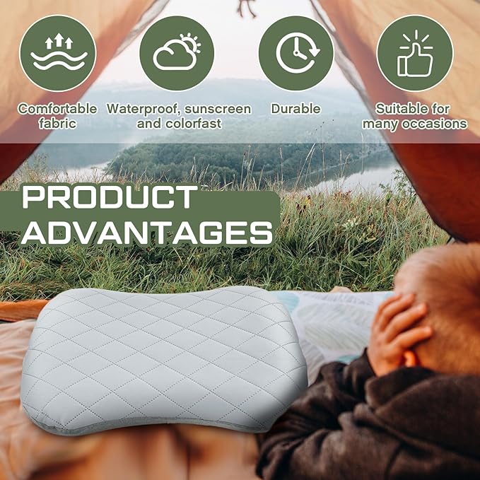 Soaoo 4 Pcs Camping Pillow with Removable Cover Inflatable Pillow Lightweight Backpacking Pillow Neck Lumbar Support Pillow Blow up Pillow with Storage Bags for Air Travel Sleeping Seat Hiking(Gray)