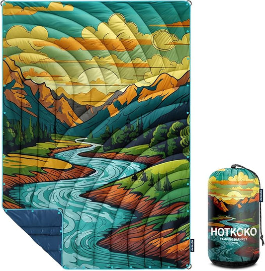 Camping Blanket,Lightweight Down Alternative Puffy Printed Camping Blanket Packable Outdoor Blanket for Camping,Traveling, Stadium, Hiking, Picnics