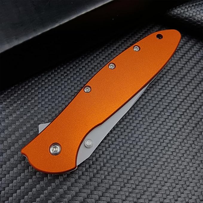 Outdoor Orange Pocketknife, 3" Bead Blast Plain Blade, Stainless Steel Handle, Dual Lock System, Tactical Hunting Folding Knife For Men Women