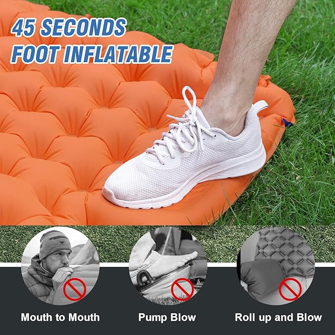 Sleeping Pad for Camping, Lightweight Waterproof Camping Air Mattress with Built-in Pump Camping Bed for Backpacking Gear, Hiking, Tent, Traveling Orange