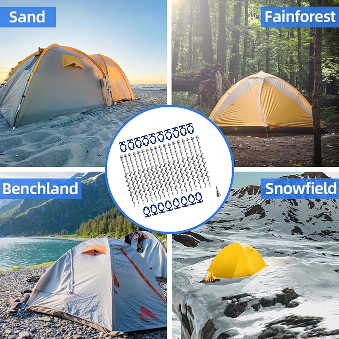 Homeon Wheels Camping Ground Anchors Aluminum Screw Heavy Duty Metal Non-Rust Cast Tent Anchors for Securing Animals, Tent, Canopies, Sheds, Swing Sets, Car Ports, Trampoline (12 Pack)