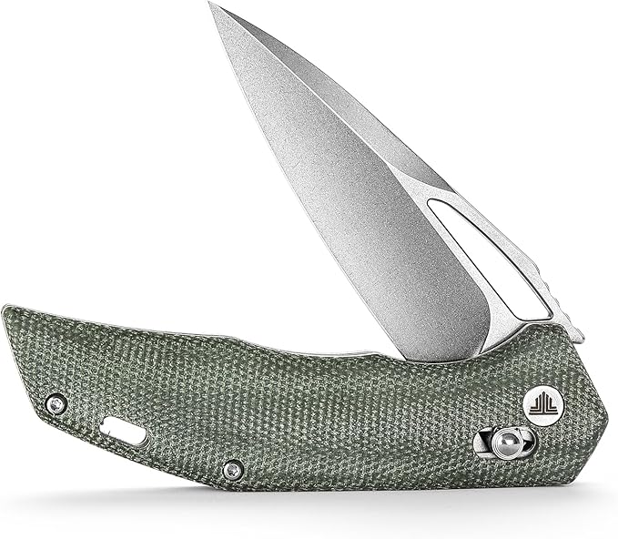 Pocket Folding knife for Men with Clip for EDC Camping Outdoor,3.38" 14C28N Steel Flipper Blade,Micarta Handle for Everyday Carry,Vela-04G