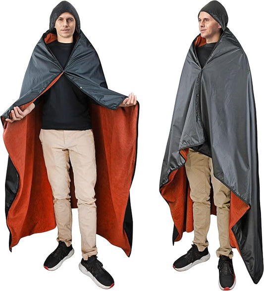 Catalonia Waterproof Blanket for Outdoor, Hooded Blanket Poncho, Windproof, Warm for Stadium,Sporting Events, Camping
