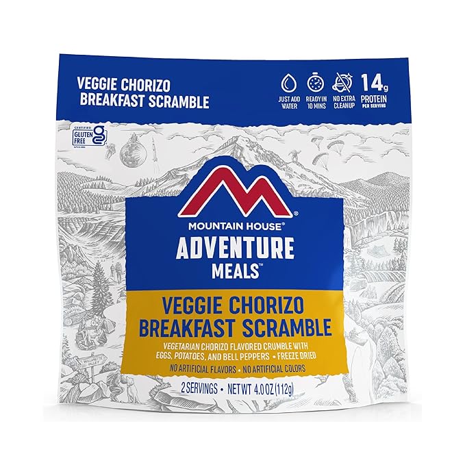 Mountain House 2-Servings Veggie Chorizo Breakfast Scramble & Chicken Fajita Bowl Freeze-Dried Backpacking Food Bundle