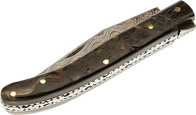 Damascus Laguiole Folder Horn