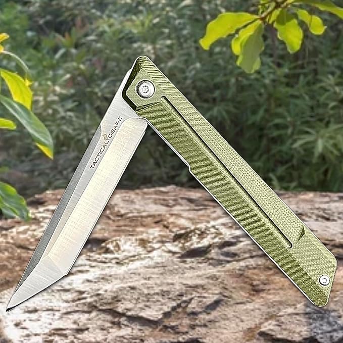 TACTICAL GEARZ EDC Pocket Folding Knife with G10 Handle - Tanto D2 Steel Blade (Nyx ST Olive)
