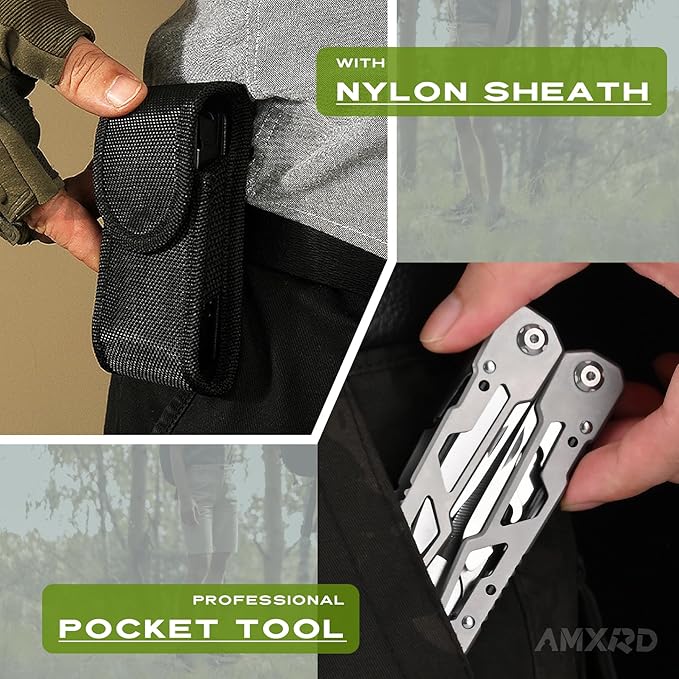 Multitool, 15-in-1 Stainless Steel Multi Tool, Folding Pocket Plier with Nylon Sheath, Perfect for Outdoor, Survival, Camping, Hiking, Simple Repair, Gift for Men, Dad, Husband