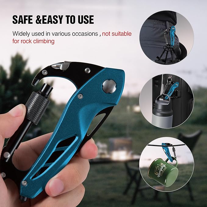 Multitool Carabiner with Pocket Knife, EDC Carabiners Keychain with Bottle Opener, Window Breaker Folding Knives and Screwdriver, Survival Gear for Outdoor Camping Hiking for Men
