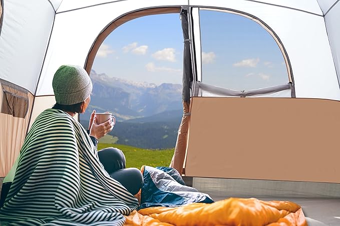 UNP Tents 6 Person Waterproof Windproof Easy Setup,Double Layer Family Camping Tent with 1 Mesh Door & 5 Large Mesh Windows -10'X9'X78in(H)