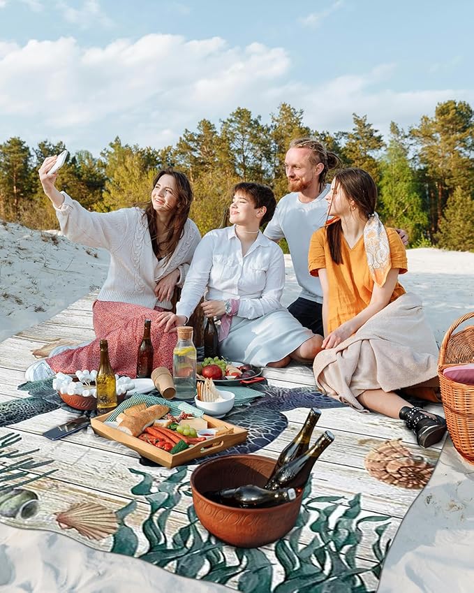 Beach Blanket Waterproof Sandproof Picnic Blankets Extra Large Beach Mat 79" X 83" for 4-6 Adults Oversized Picnic Mat for Outdoor Travel Camping Hiking (Style 2)