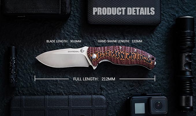 SRM SANRENMU 1006 NEW Pocket Folding Knife 14C28N Blade Flipper Ball Bearing Outdoor Camping Survival Tool EDC (Brown)