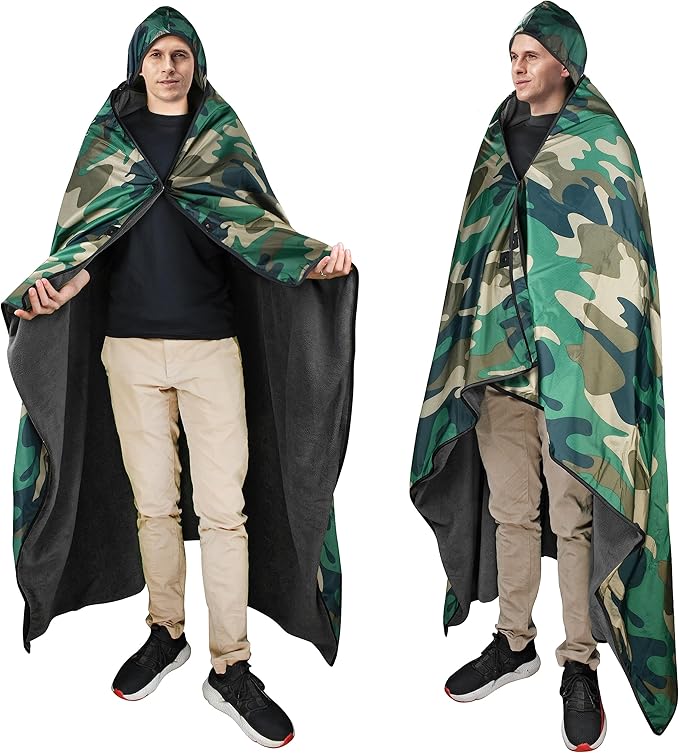 Catalonia Waterproof Blanket for Outdoor, Hooded Blanket Poncho, Windproof, Warm for Stadium,Sporting Events, Camping