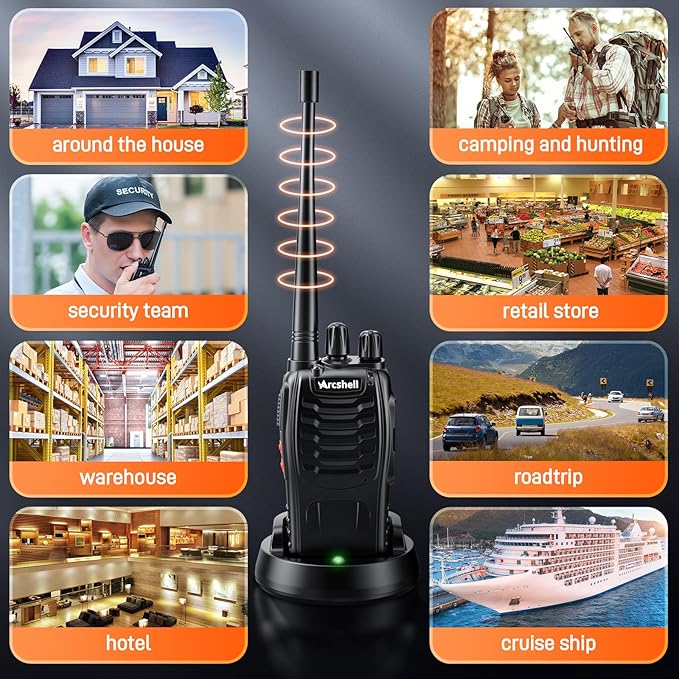 Rechargeable Long Range Two-Way Radios with Earpiece 5 Pack Arcshell AR-5 Walkie Talkies Li-ion Battery and Charger Included (5 Pack)
