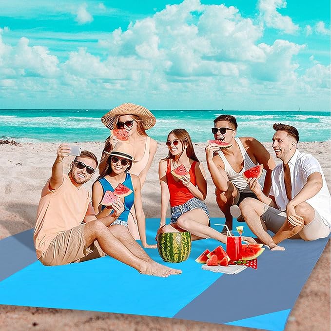 Beach Blanket Oversized 118"x110" Sandproof Water Resistant Beach Blanket Portable Outdoor Camping Blanket Must Have for Travel,Camping,Hiking(BigBlueGray)