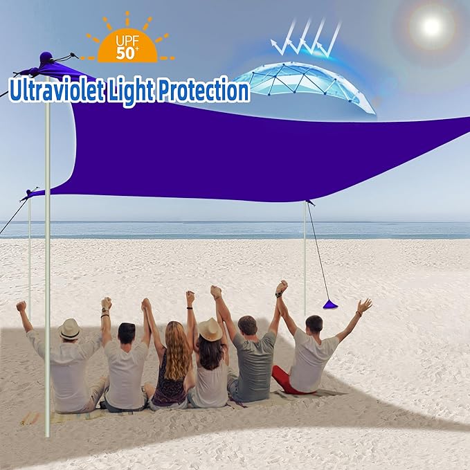UMARDOO Family Beach Tent Canopy Sun Shade Portable 10×10FT, Large Wind Resistance Beach Sun Shelter Easy Setup with Packable Carry Bag for Outdoor Travel UPF 50+(Purple)
