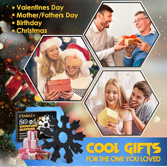 Stocking Stuffers for Men&women Snowflake Multitool-20in1 Tools Christmas Gifts for Men Dad, Pocket Size Mini Multi Tool Gadgets Gifts for Men Who Have Everything, Cool Stuff Screwdriver Bottle Opener