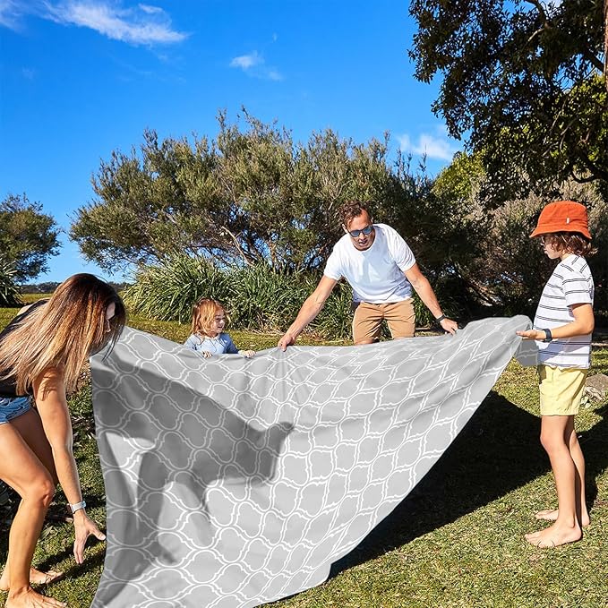 Waterproof Sandproof Beach Blanket, 78"×86" Large Beach Mat for 1-4 Adults, Foldable Lightweight Polyester Outdoor Picnic Blanket with 4 Stakes & 4 Corner Pockets for Travel, Camping, Hiking
