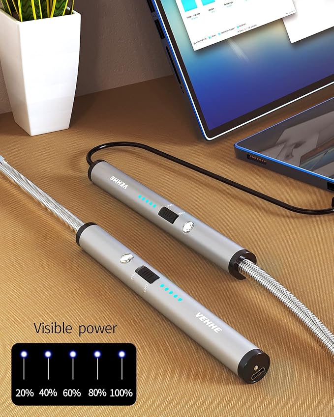 VEHHE USB Lighter, Rechargeable Arc Candle Lighter with LED Battery Display Flexible Neck Lighters Long for Grill Candles Gas Stoves Camping Barbecue